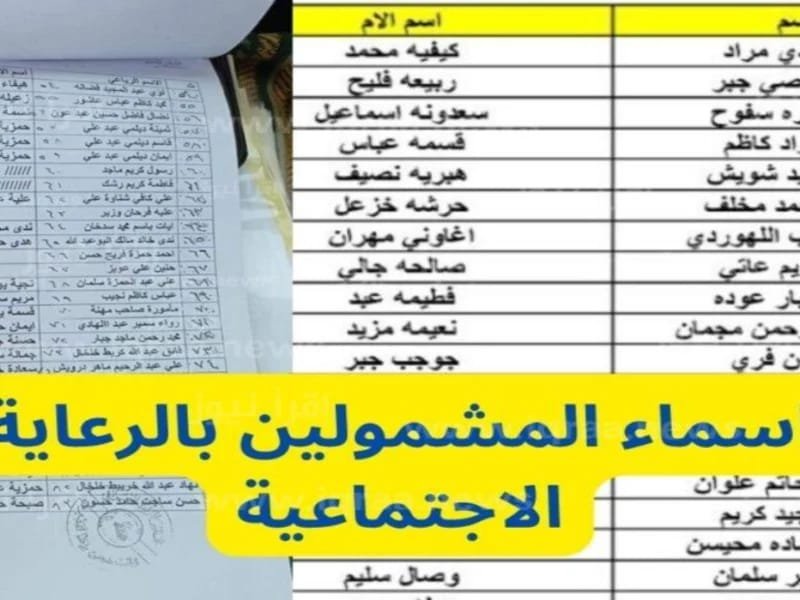 اسماء المشمولين بالرعاية الاجتماعية في العراق